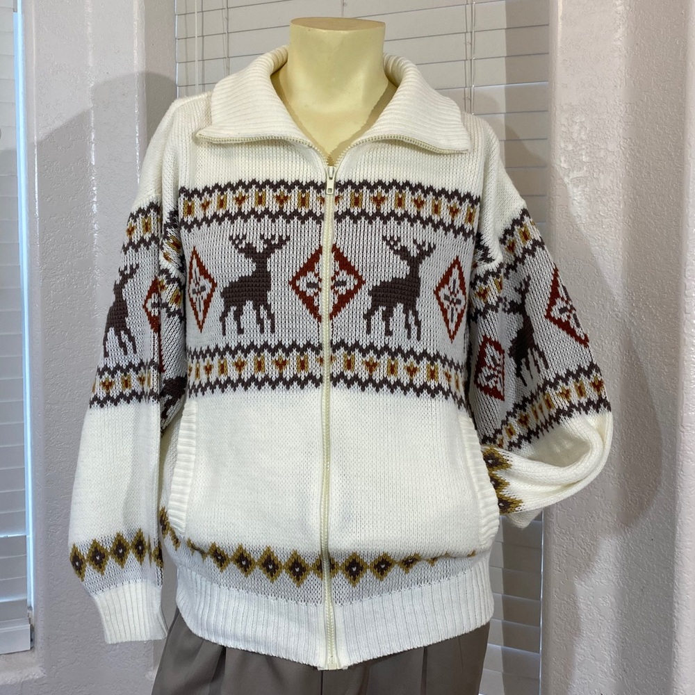 BLAIR sweater cardigan front zipper white brown L